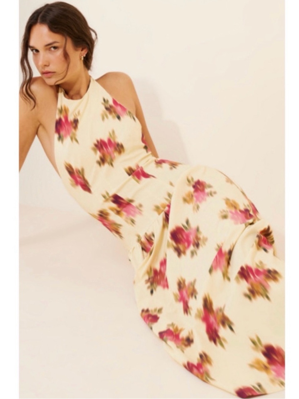 WeWoreWhat Halter Corset Midi Dress Blurred Floral Drop Waist Open Back NWT XL